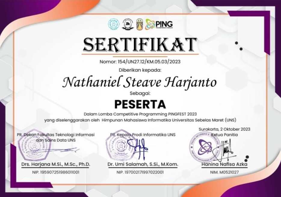 Certificate P!NGEST
